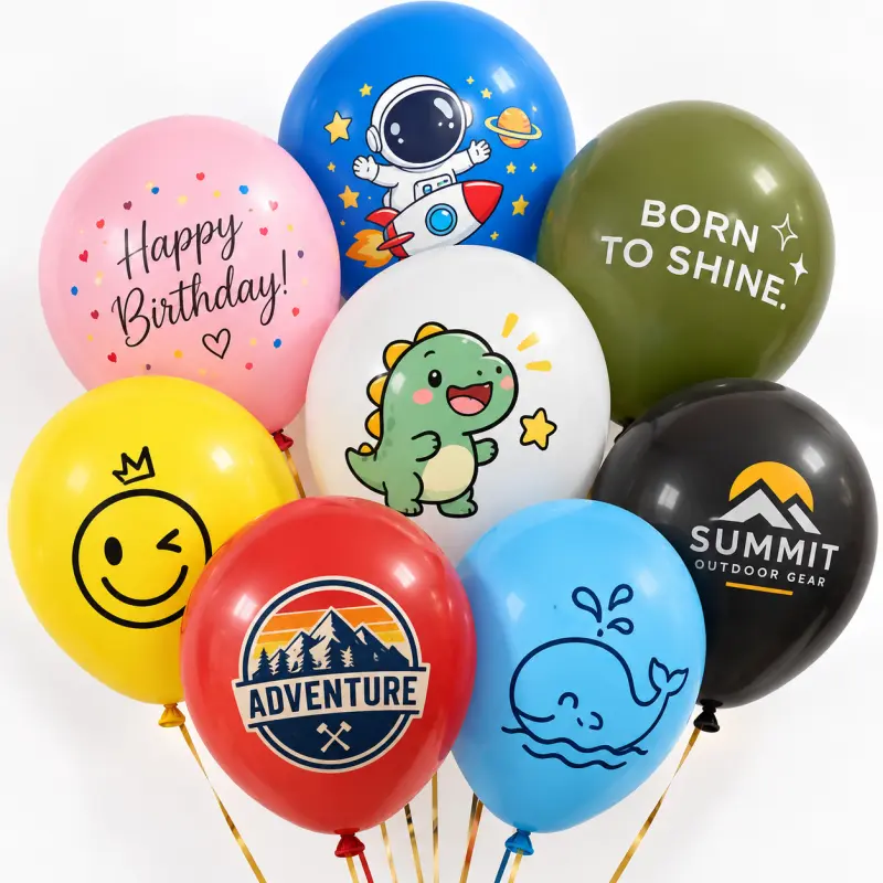 Custom Printed Lateks Balon MOQ kanggo Multiple Logo Designs