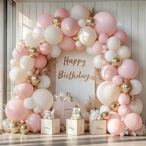 Paket lengkungan balon pink Beige putih