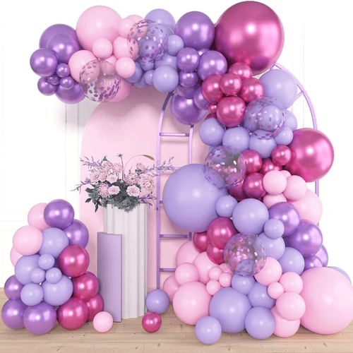 Set karangan bunga balon pink ungu