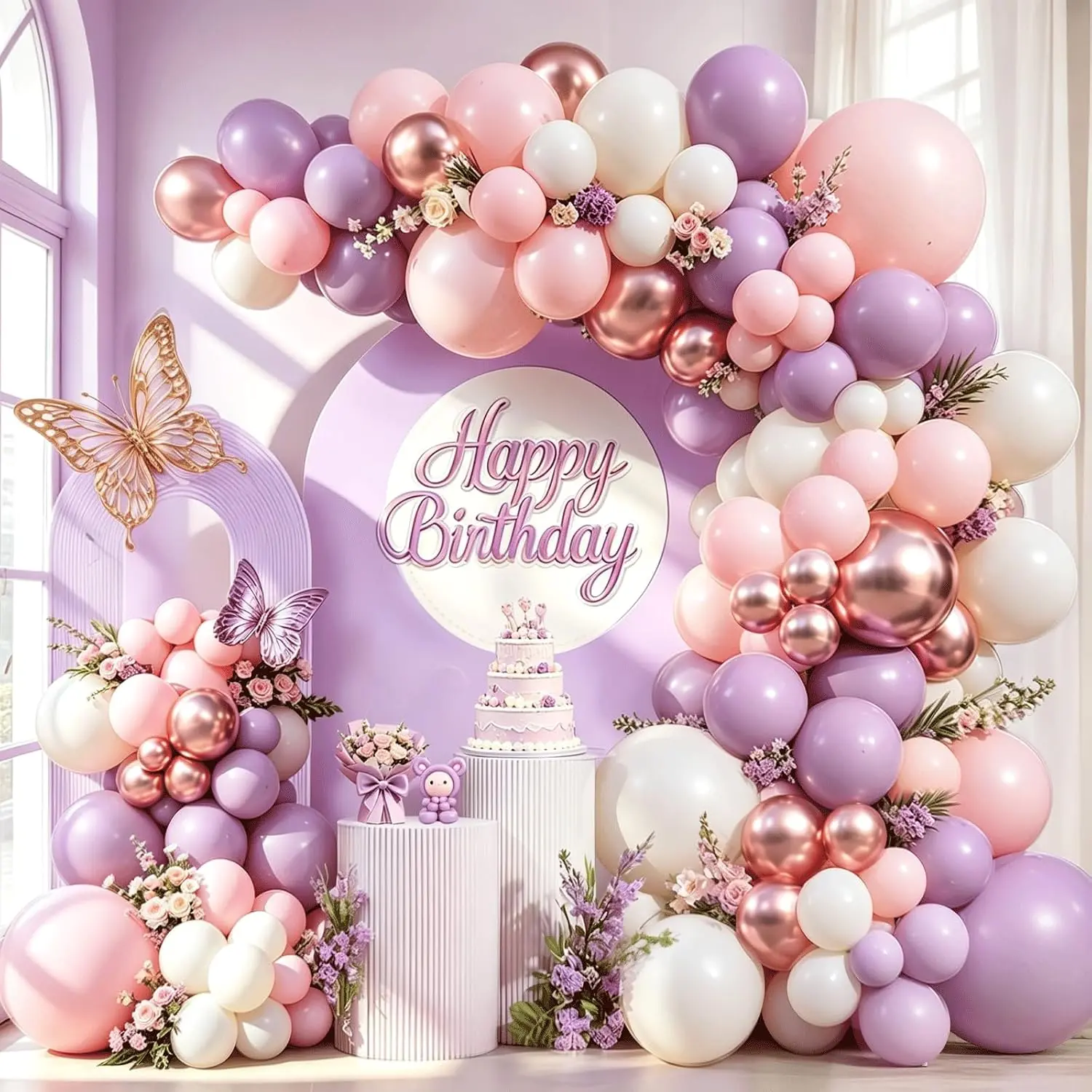 Pink Ungu Putih Balon Garland Arch Kit