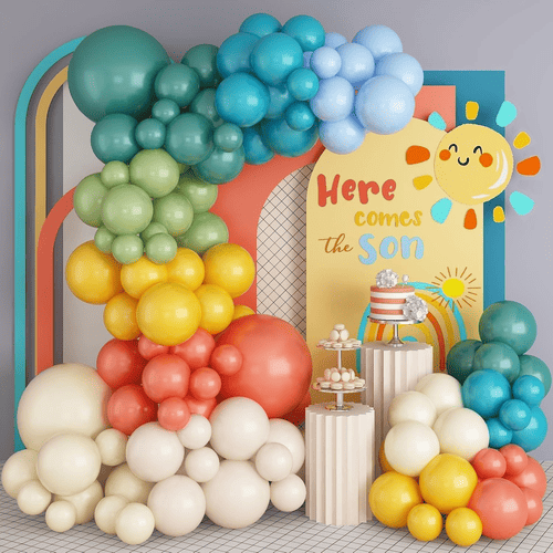 Paket garland balon pelangi retro