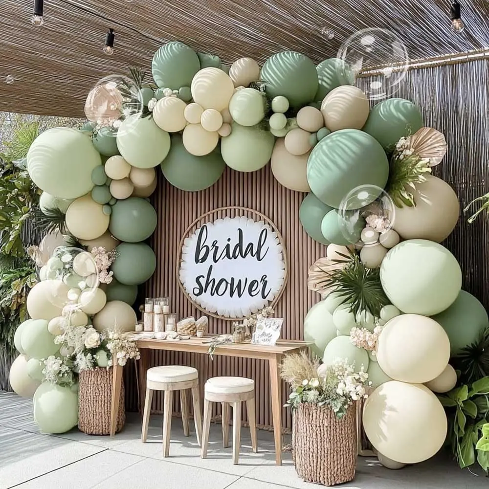 sage ijo baby shower balon arch