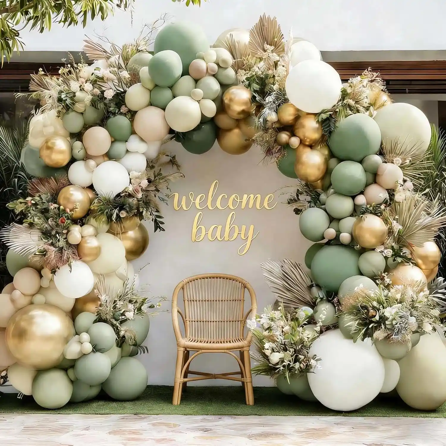 Sage Green Baby Shower Balon Garland