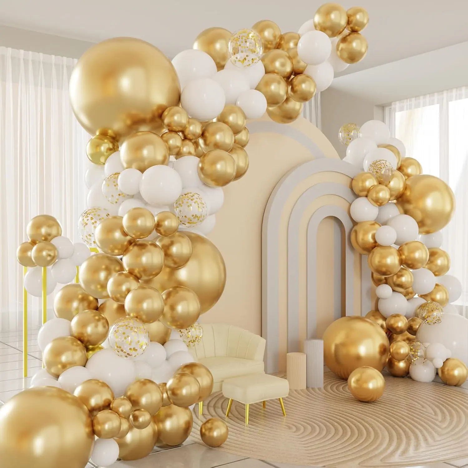 Kit Garland Arch Balon Emas Putih